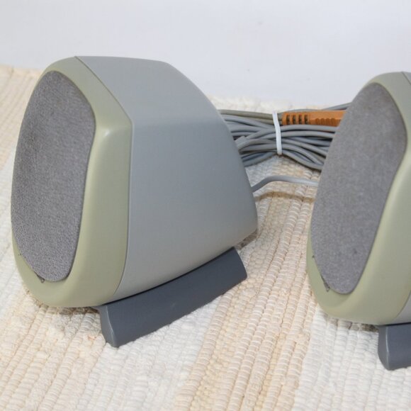 VTG POLK AUDIO MINI SPEAKER SET PC COMPUTER WIRED LEFT RIGHT GRAY DESKTOP HIPS - Picture 3 of 14